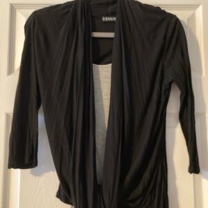VENUS Elegant Black Drape Cardigan with built in tank size XS